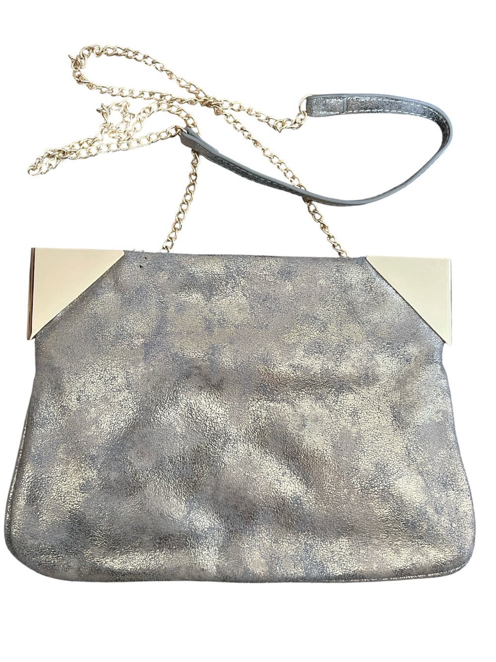 MMS Metallic Crossbody/Clutch with Trapezoidal Frame